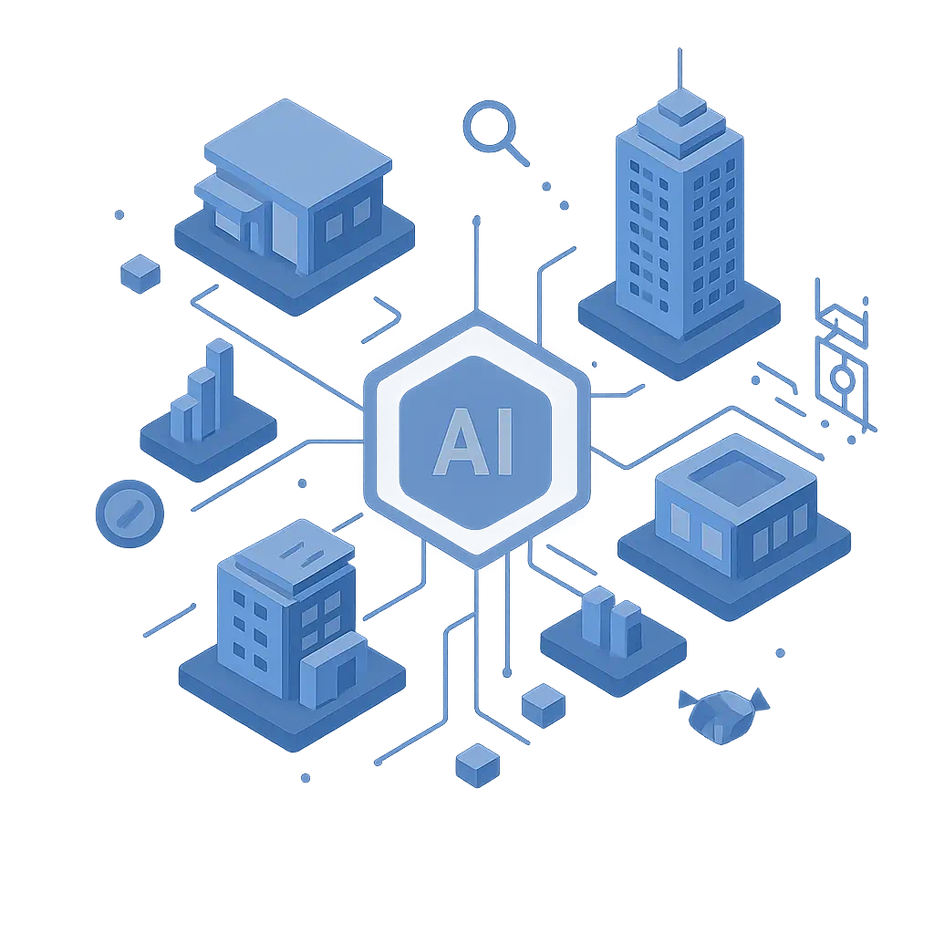 Illustration of AI connecting real estate assets